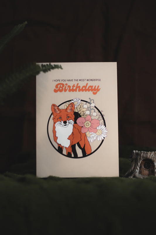 Birthday Card - Fox Florals